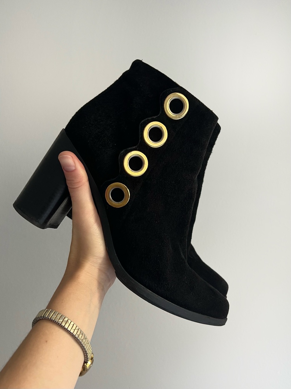 Chloé Grommet-Trim Flo Black Suede Ankle Boots EU 36.5
